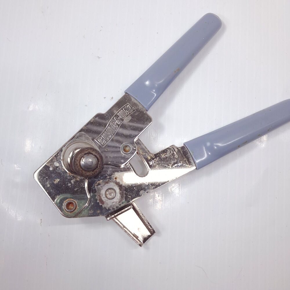 Vintage Swing Away Can Opener dusty Blue pastel Grips Swing-A-Way Made In USA